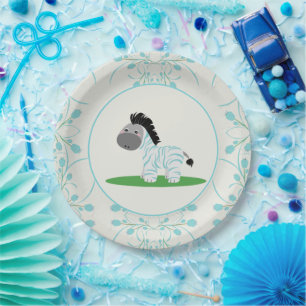 Plato De Papel Cute Blue Zebra Baby Shower Fiesta Placas