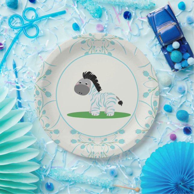 Plato De Papel Cute Blue Zebra Baby Shower Fiesta Placas (Fiesta)