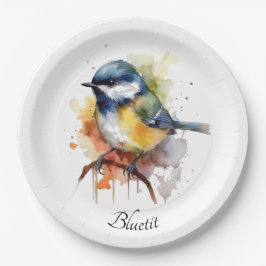 Plato De Papel Cute Bluetit en una sucursal, personalizado