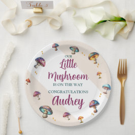 Plato De Papel Cute boho champiñones Baby Shower