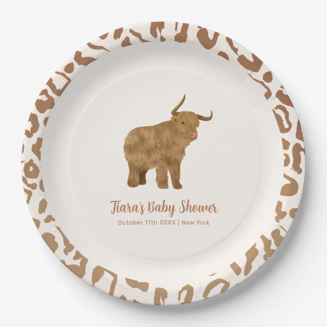 Plato De Papel Cute Boho Holy Cow Western Baby Shower (Anverso)