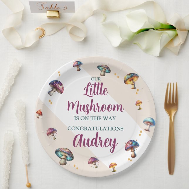 Plato De Papel Cute boho mushrooms Baby Shower (Boda)