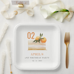Plato De Papel Cute Boho Naranja Fruit Cake Cualquier Edad Cumple