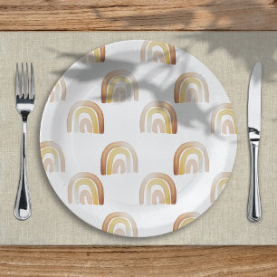 Plato De Papel Cute Boho Rainbow Gender Neutral Baby Shower