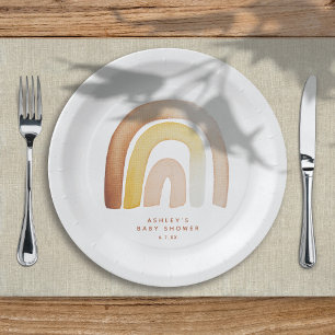 Plato De Papel Cute Boho Rainbow Gender Neutral Baby Shower