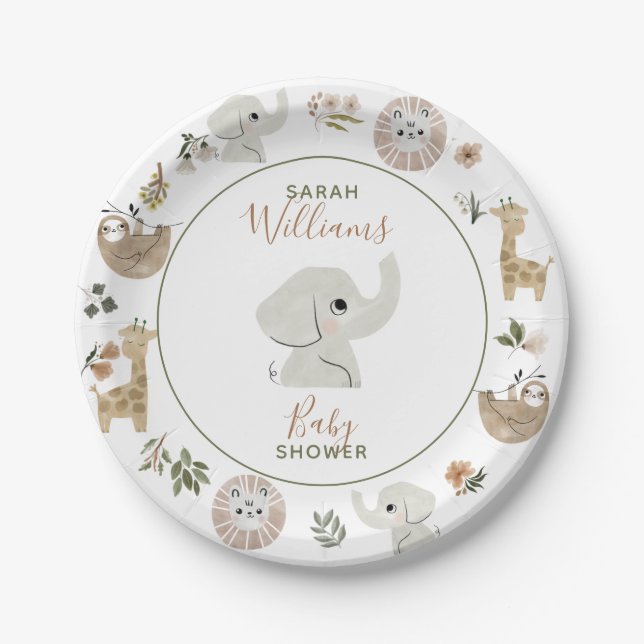 Plato De Papel Cute Boho Safari Anamials Baby Shower (Anverso)