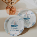 Plato De Papel Cute Bote Nautical Baby Shower<br><div class="desc">Cuto barco náutico tema niño chile ducha de papel de papel.</div>