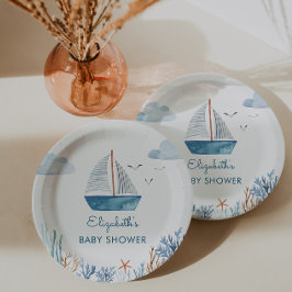 Plato De Papel Cute Bote Nautical Baby Shower