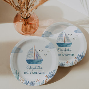 Plato De Papel Cute Bote Nautical Baby Shower