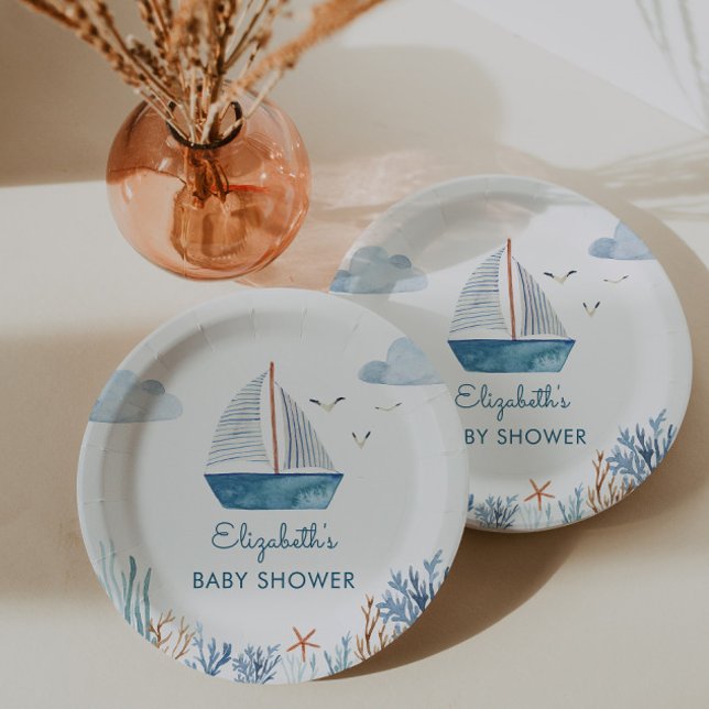 Plato De Papel Cute Bote Nautical Baby Shower (Subido por el creador)