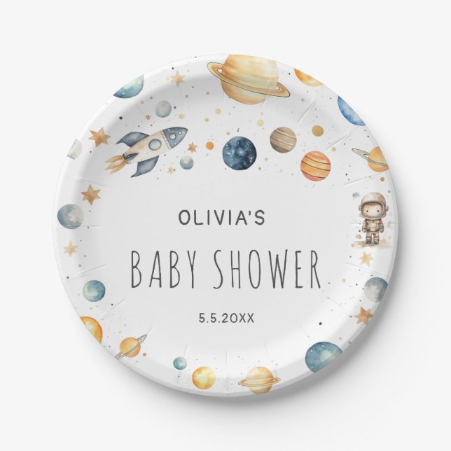 Plato De Papel Cute Boy Astronauta Space Baby Shower (Anverso)