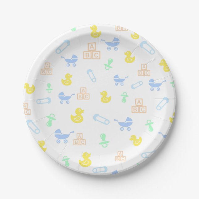 Plato De Papel Cute Boy Baby Shower (Anverso)