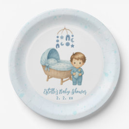 Plato De Papel Cute Boy Blue Nursery Baby Shower