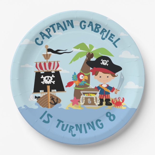 Plato De Papel Cute Boy Pirate Fiesta Placa de papel (Anverso)