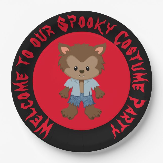 Plato De Papel Cute Boy Werewolf Halloween Party (Anverso)