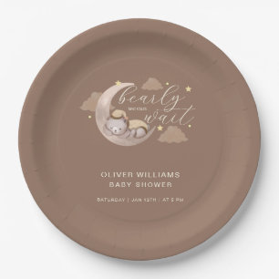 Plato De Papel Cute Brown Bearly Wait Moon Star Sleepy Bear
