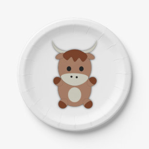 Plato De Papel Cute Brown Cow