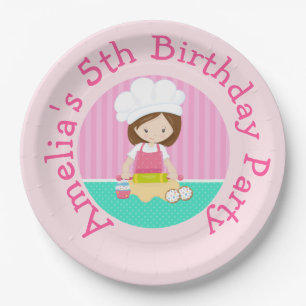 Plato De Papel Cute Brunette Chica Hair Baking Birday Party