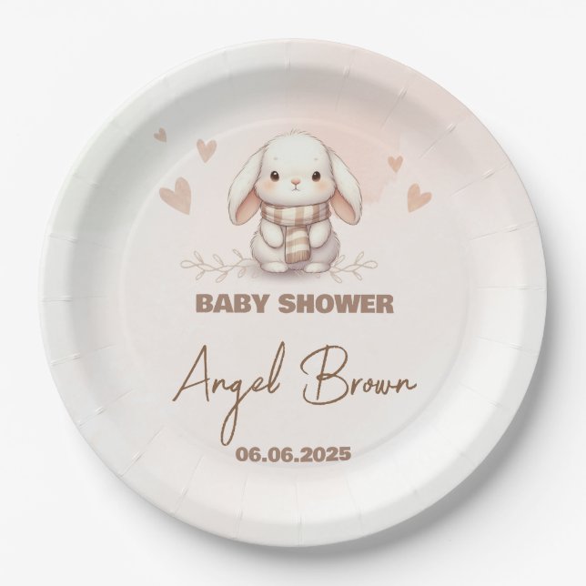 Plato De Papel Cute Bunny Baby Shower Favor Sticker (Anverso)