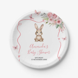 Plato De Papel Cute Bunny Baby Shower Girl Pink Floral