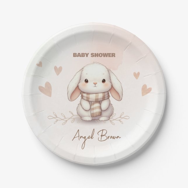 Plato De Papel Cute Bunny Baby Shower paper plate (Anverso)