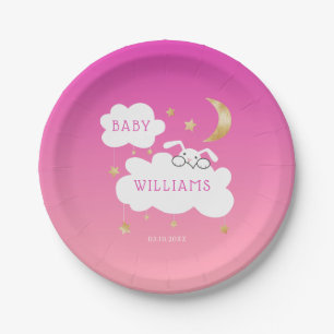 Plato De Papel Cute Bunny Baby Shower Pink Gold