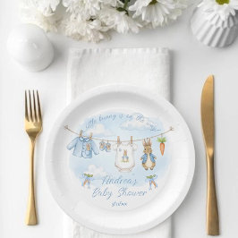 Plato De Papel Cute Bunny Boy Clothesline Baby Shower