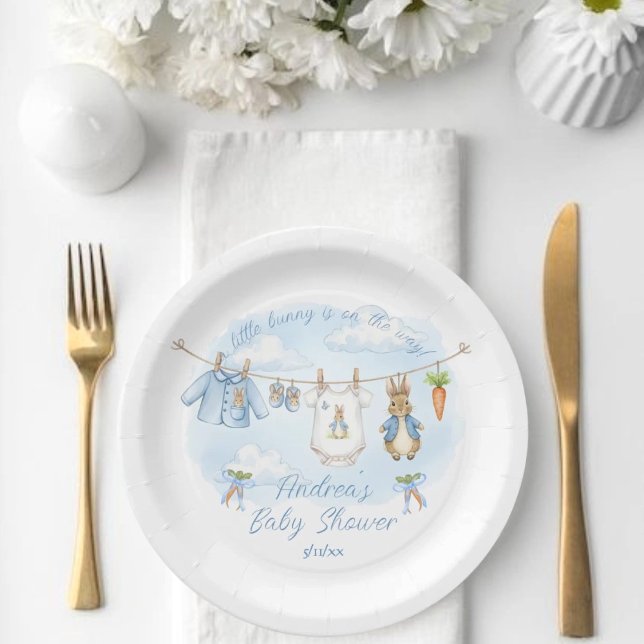 Plato De Papel Cute Bunny Boy Clothesline Baby Shower (Subido por el creador)