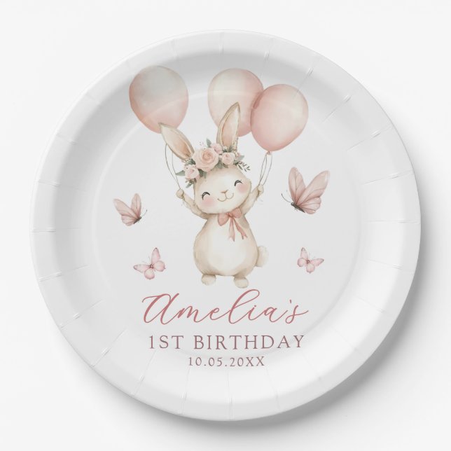 Plato De Papel Cute Bunny Girl Birthday Party Paper Plates (Anverso)