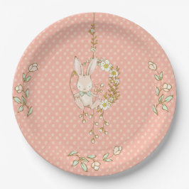 Plato De Papel Cute Bunny Pink Polka Dot Baby Shower