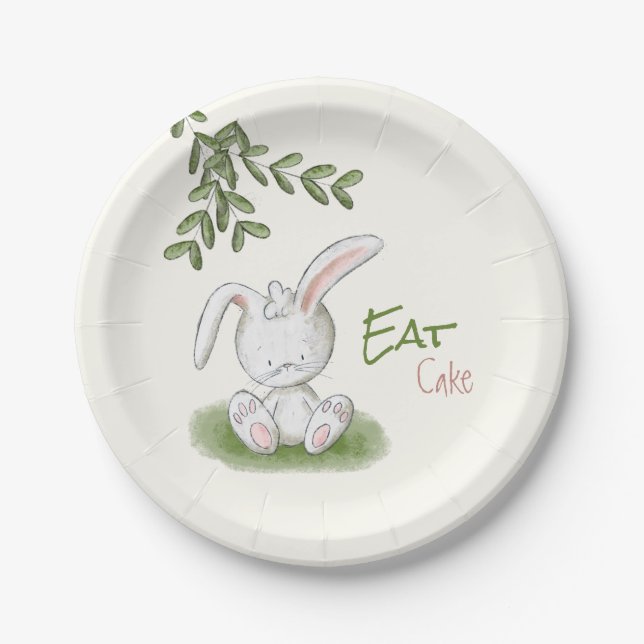 Plato De Papel Cute Bunny Rabbit Baby Shower (Anverso)