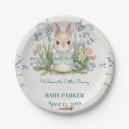 Plato De Papel Cute Bunny Spring Floral Baby Shower Personalized