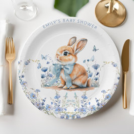 Plato De Papel Cute Bunny Wildflowers Baby Shower Boy