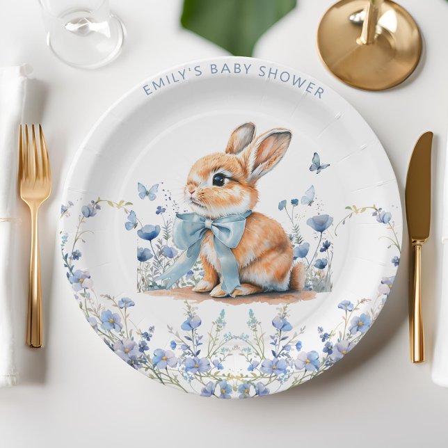 Plato De Papel Cute Bunny Wildflowers Baby Shower Boy (Subido por el creador)