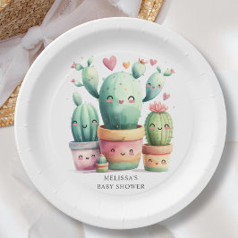 Plato De Papel Cute Cactus Fiesta Baby Shower