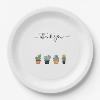 Plato De Papel Cute Cactus Green Flower Gracias