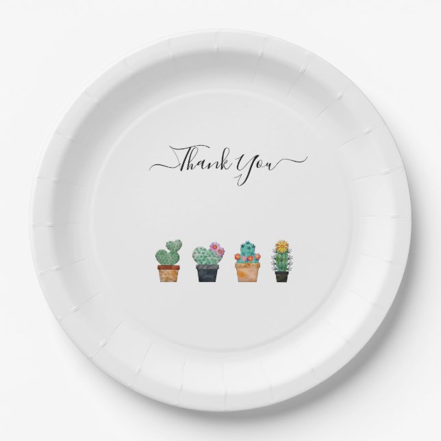 Plato De Papel Cute Cactus Green Flower Gracias (Anverso)