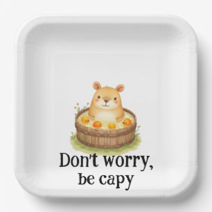 Plato De Papel Cute Capibara en Bañera de Hidromasaje con Naranja
