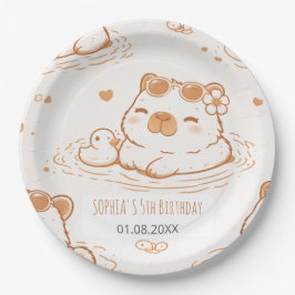 Plato De Papel Cute Capybara With Sunglasses Kids Birthday Party