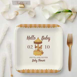 Plato De Papel Cute carrusel de agua neutra de género ducha de be