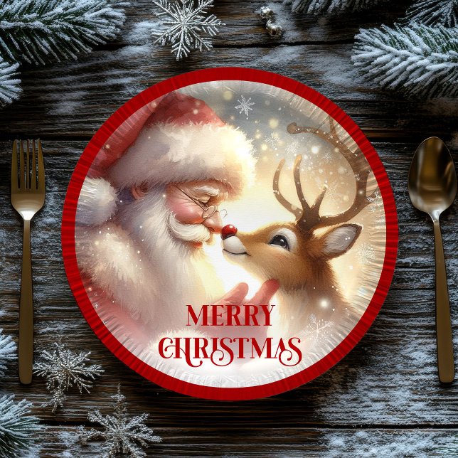 Plato De Papel Cute Cartoon Santa Rudolph Christmas Party Plates (Cute Cartoon Santa Rudolph Christmas Party Plates)