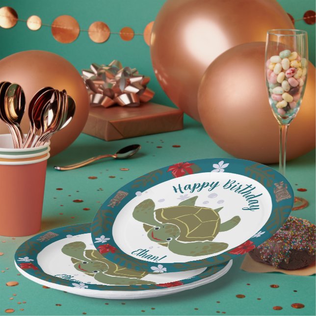Plato De Papel Cute Cartoon Sea Turtle Birthday Party (Multi)