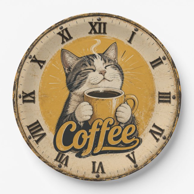 Plato De Papel Cute Cat Coffee (Anverso)