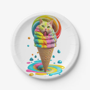 Plato De Papel Cute Cat Ice Cream Cone colorido