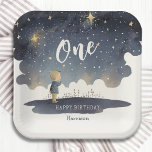 Plato De Papel Cute Celestial Birthday Stars Watercolor Boy<br><div class="desc">Cute Celestial Birthday Stars Watercolor Boy Paper Fiesta Plates presenta una hermosa acuarela de un niño que mira las estrellas. Perfecto para los niños,  fiestas de primer cumpleaños y duchas para bebés. Diseñado por Evco Studio. Para coordinar elementos,  vea www.zazzle.com/store/evcostudio</div>