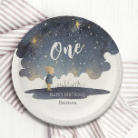 Plato De Papel Cute Celestial Birthday Stars Watercolor Boy<br><div class="desc">Cute Celestial Birthday Stars Watercolor Boy Paper Fiesta Plates presenta una hermosa acuarela de un niño que mira las estrellas. Perfecto para los niños,  fiestas de primer cumpleaños y duchas para bebés. Diseñado por Evco Studio. Para coordinar elementos,  vea www.zazzle.com/store/evcostudio</div>