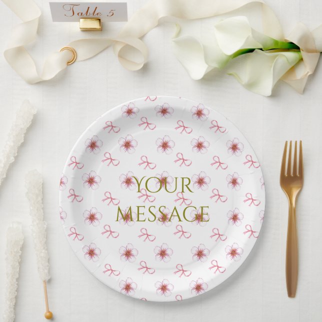 Plato De Papel Cute Cherry Blossom Ribbon Design  (Boda)