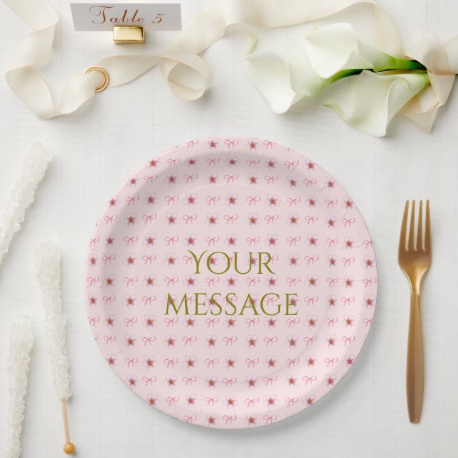 Plato De Papel Cute Cherry Blossom Ribbon Design  (Boda)