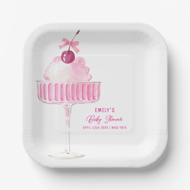 Plato De Papel Cute Cherry Champagne Brunch Bubbly Baby Shower (Anverso)