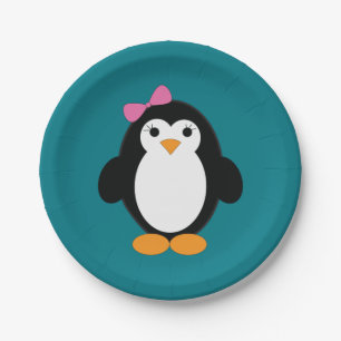 Plato De Papel Cute Chica Penguin